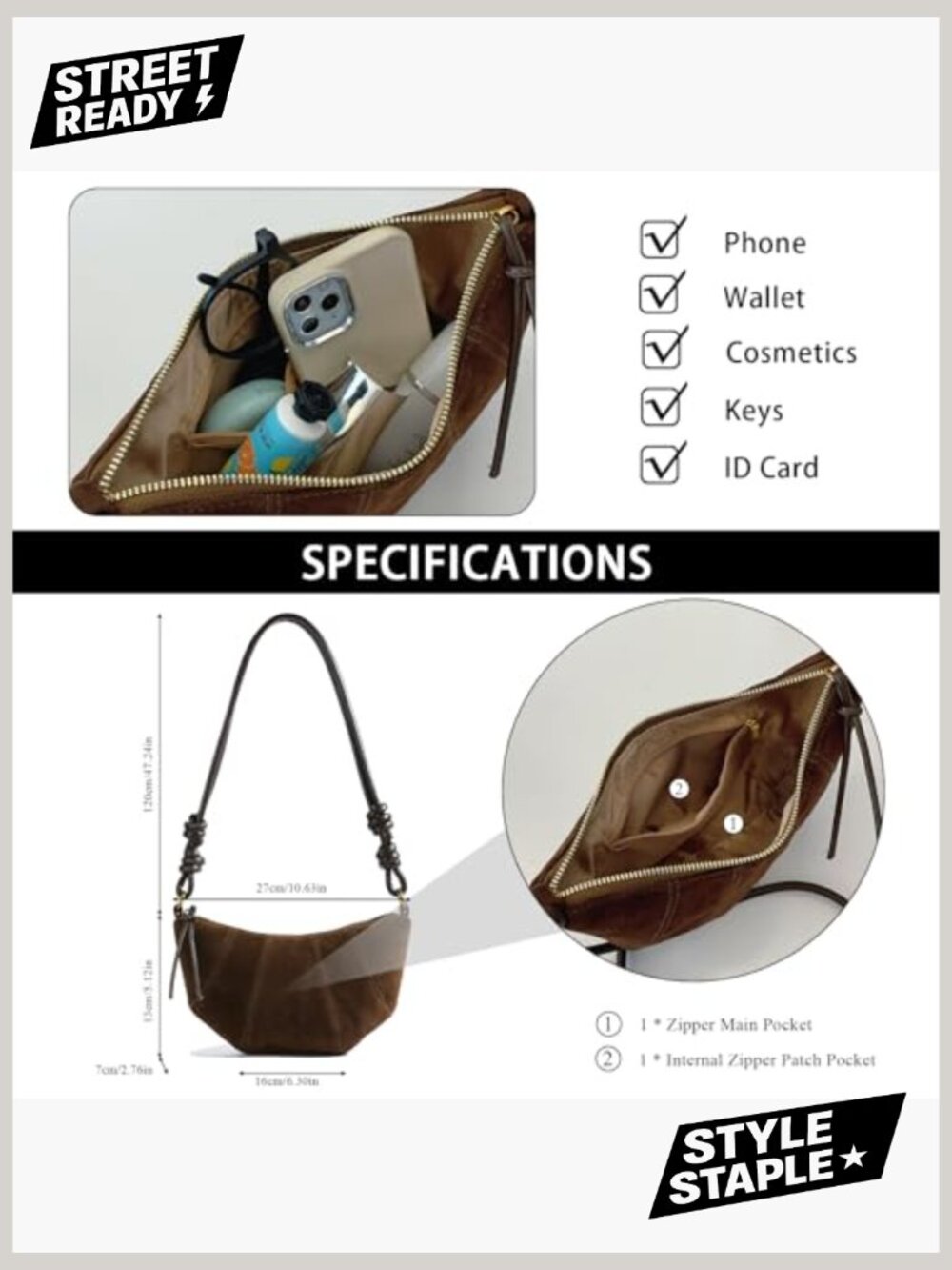 Faux Suede Crescent Crossbody Bag Mini Tote - Picture 4 of 7